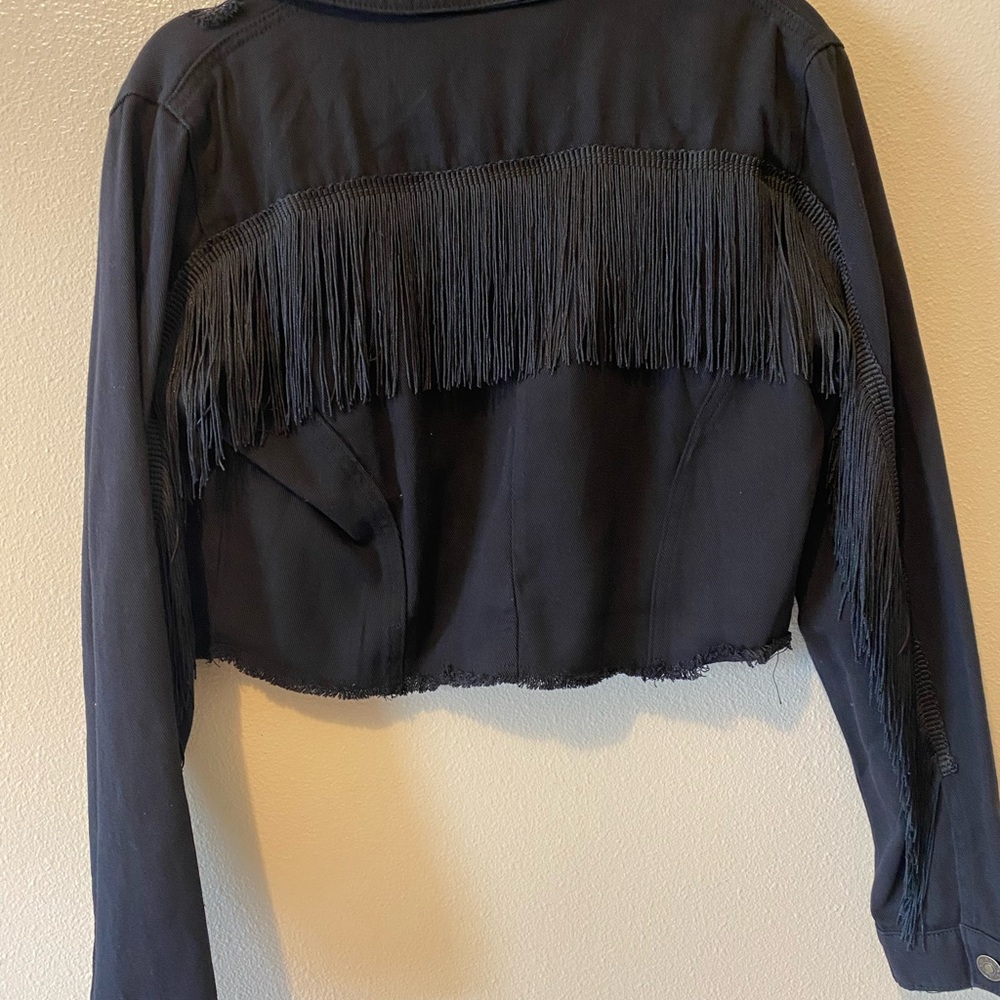 Zeagoo Black Fringed Jean Jacket